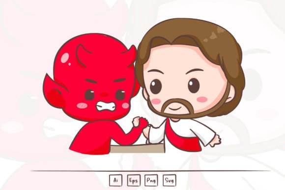Cartoon Jesus Vs Satan Graphics & Illustrations Review