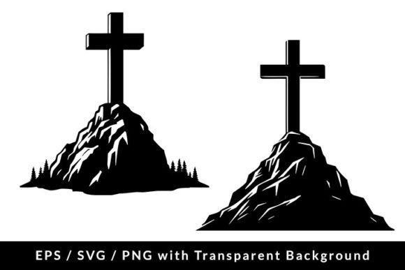 Christian Cross on Top Rock Silhouette Graphics and Illustrations Review